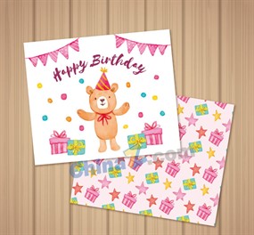 彩绘熊生日贺卡正反面矢量